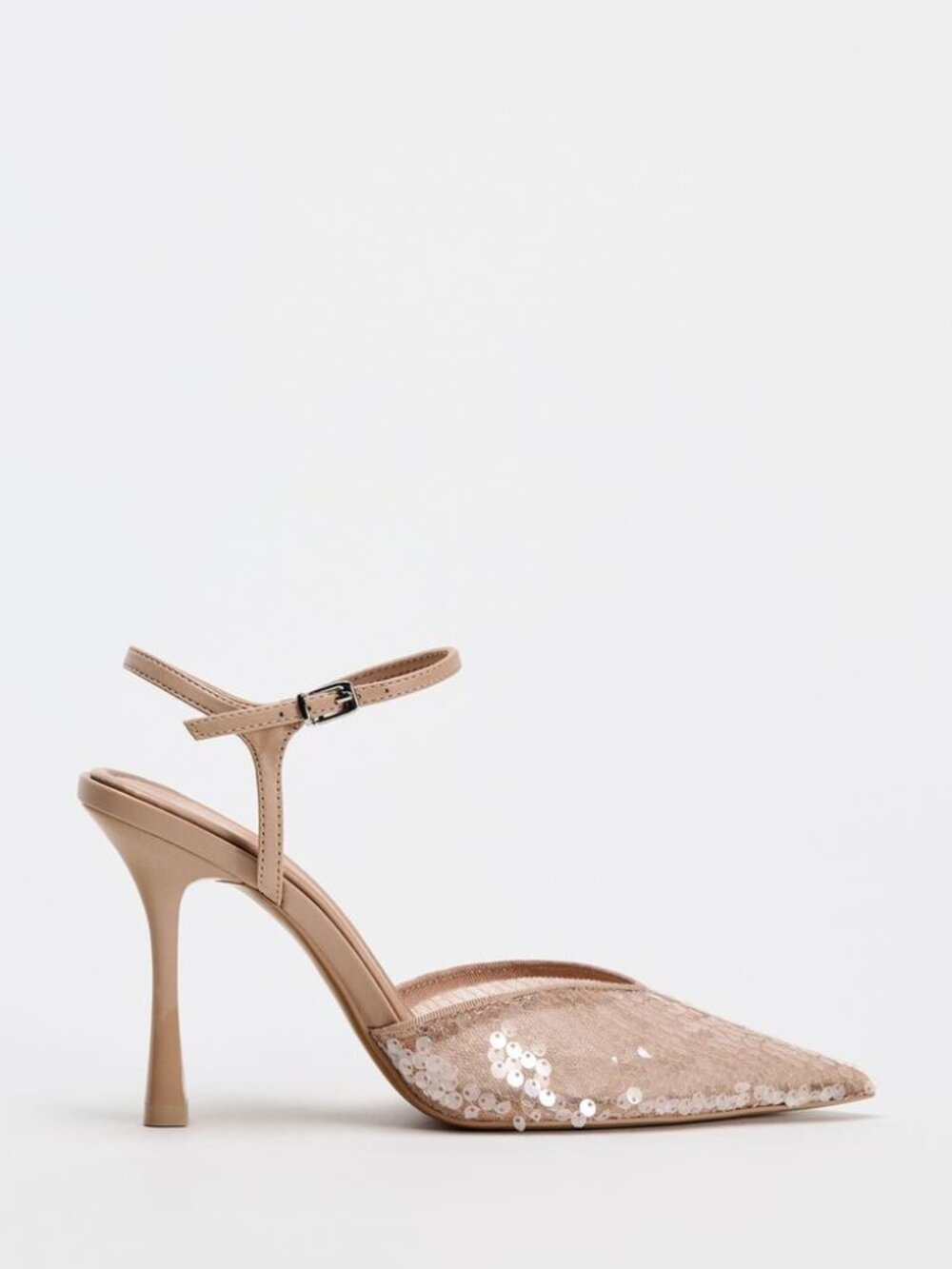 Zara Pink Sequin Mesh Pointed Toe Slingback Heels – Size US 8 / EU 39